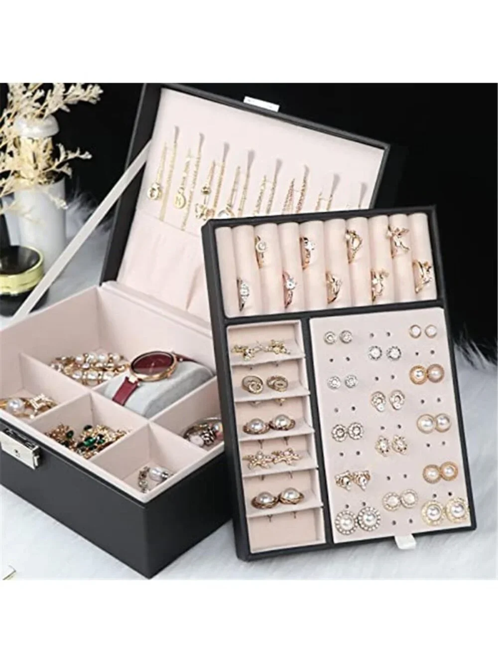 Jewelry Box Organizer Locking Storage Case Ring Earring Necklace Holder